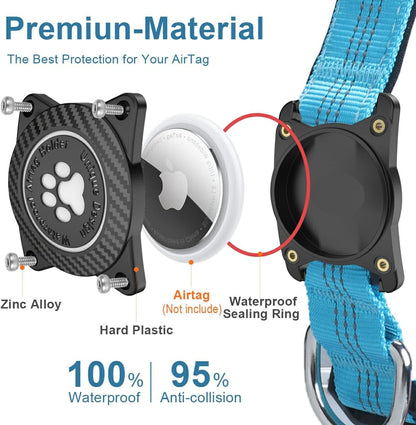 Airtag Dog Collar, Waterproof Air Tag Holder Dog Collar, Luminous & Reflective, Comfortable Padded, Adjustable Pet Collar for Small Medium Large Heavy Duty Dogs,Blue, M