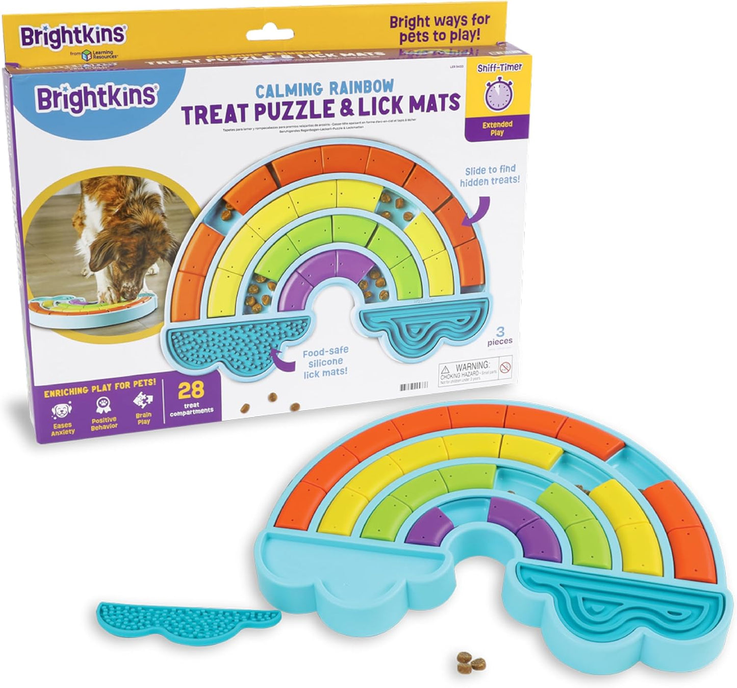 Calming Rainbow Treat Puzzle & Lick Mats - Interactive Dog Toys, Puppy Toys for Boredom, Cat Puzzle Feeder, Mental Stimulation for Dogs, Dog Treat Activity, Brain Games for Dogs and Cats