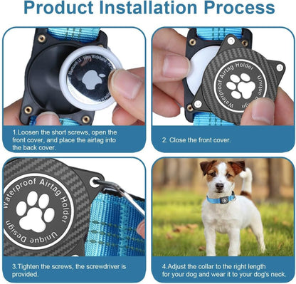 Airtag Dog Collar, Waterproof Air Tag Holder Dog Collar, Luminous & Reflective, Comfortable Padded, Adjustable Pet Collar for Small Medium Large Heavy Duty Dogs,Blue, M
