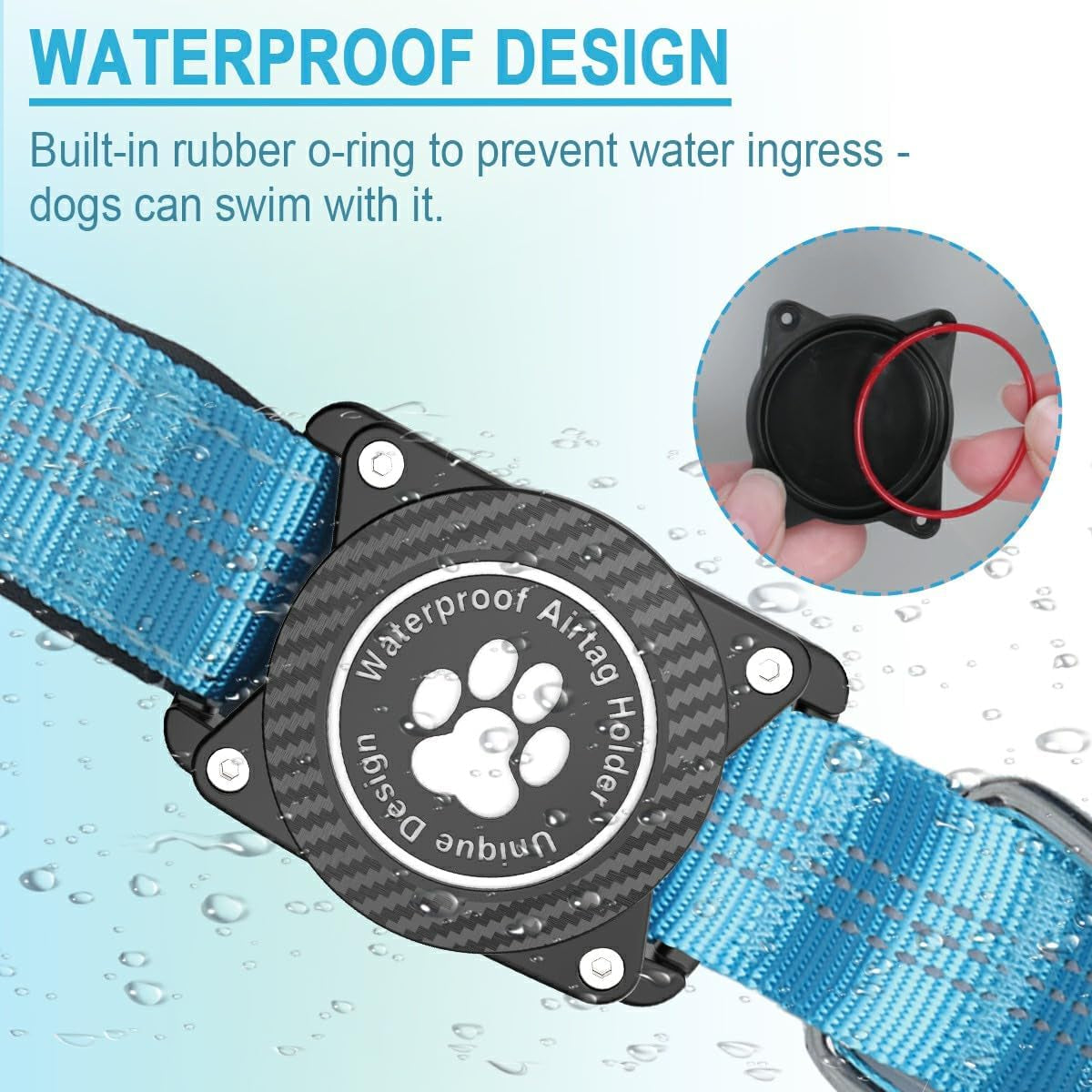 Airtag Dog Collar, Waterproof Air Tag Holder Dog Collar, Luminous & Reflective, Comfortable Padded, Adjustable Pet Collar for Small Medium Large Heavy Duty Dogs,Blue, M