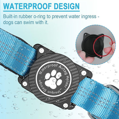 Airtag Dog Collar, Waterproof Air Tag Holder Dog Collar, Luminous & Reflective, Comfortable Padded, Adjustable Pet Collar for Small Medium Large Heavy Duty Dogs,Blue, M