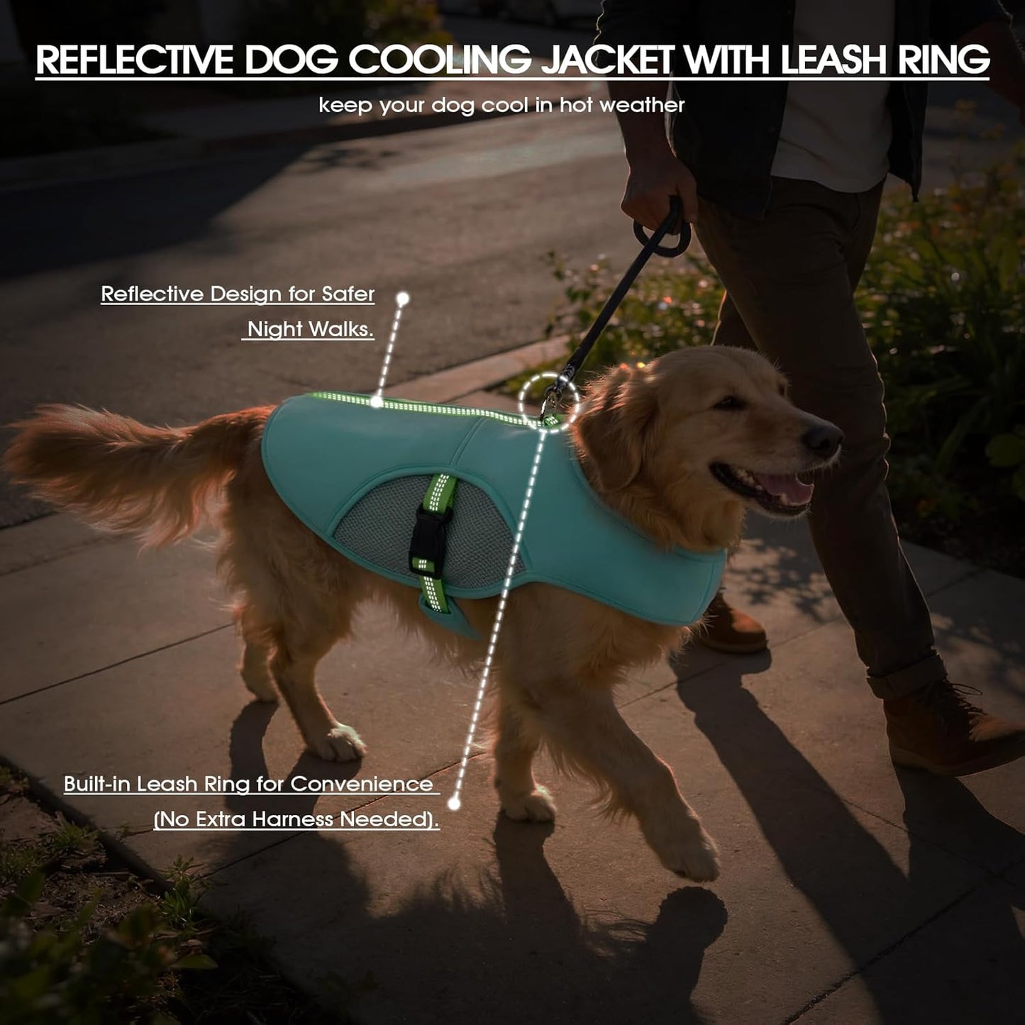 Dog Cooling Vest for Dogs, Soft Evaporative Cooling Shirt with Leash Ring | 3-Layer Cooling Fabric Helps Keep Dogs Cool and Comfortable in Summer Heat; Reflective, Adjustable Fit with Metal D-Ring.