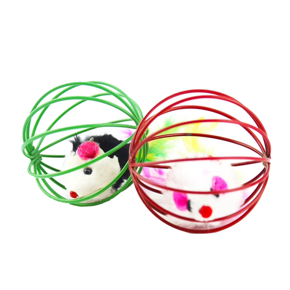 Vikakiooze Sale Pet Cat Funny Playing Toy Teal Fake Mouse Mice Rat in Cage Ball,Cat Toy Mouse