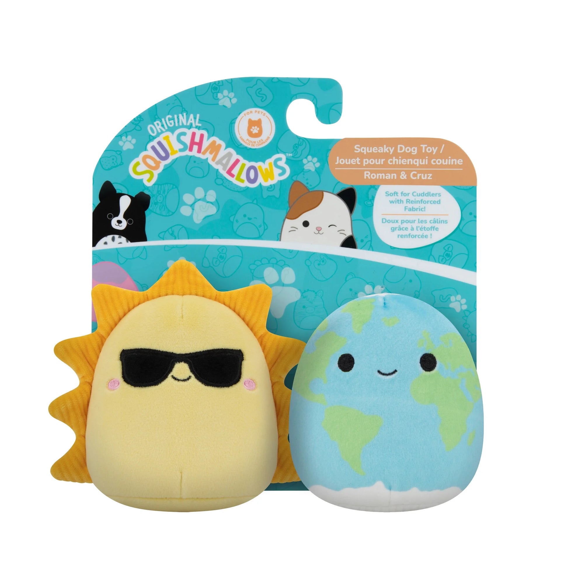 Original 3.5 Inch 2-Pack Blue and Green Planet and Yellow Sun Plush Dog Toys