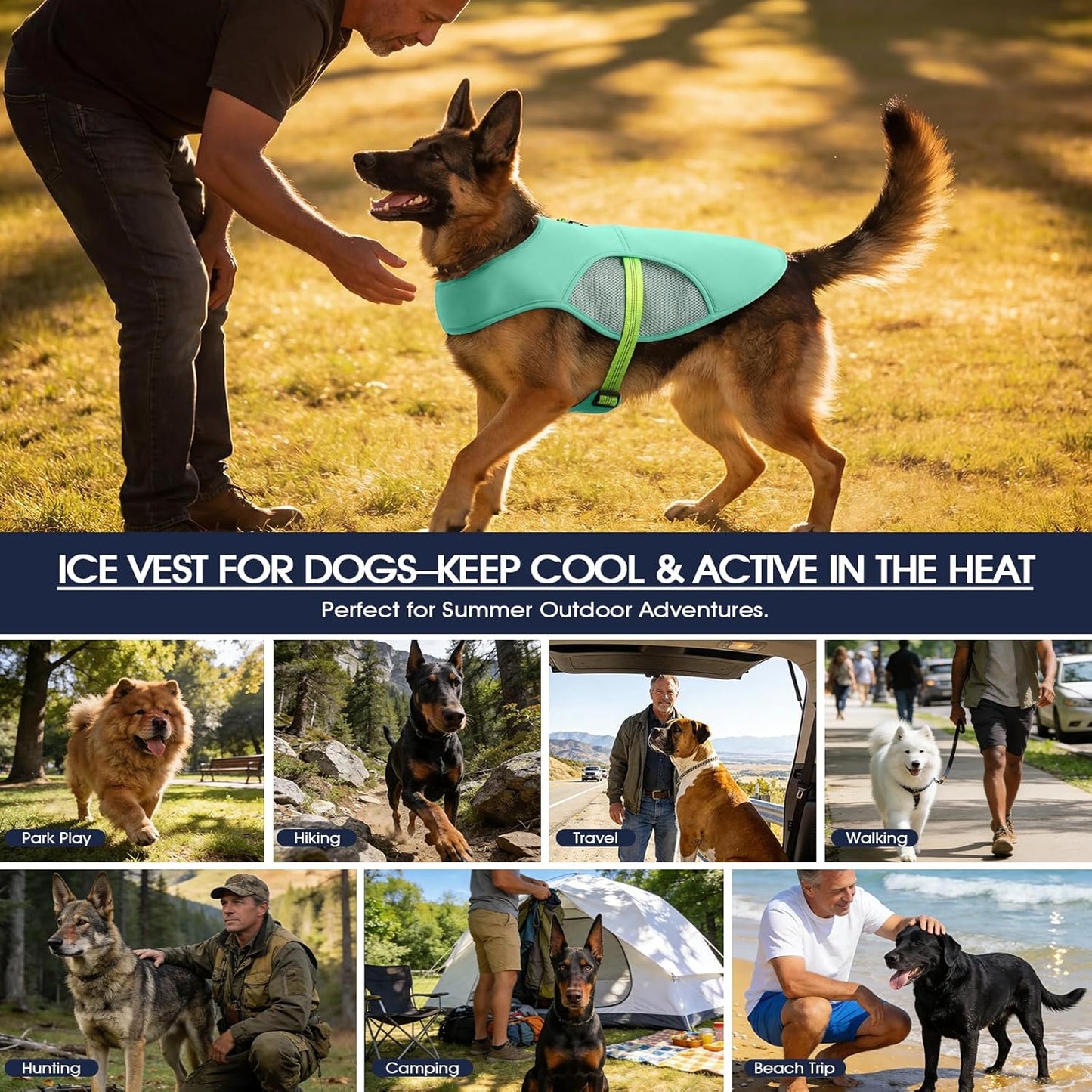 Dog Cooling Vest for Dogs, Soft Evaporative Cooling Shirt with Leash Ring | 3-Layer Cooling Fabric Helps Keep Dogs Cool and Comfortable in Summer Heat; Reflective, Adjustable Fit with Metal D-Ring.