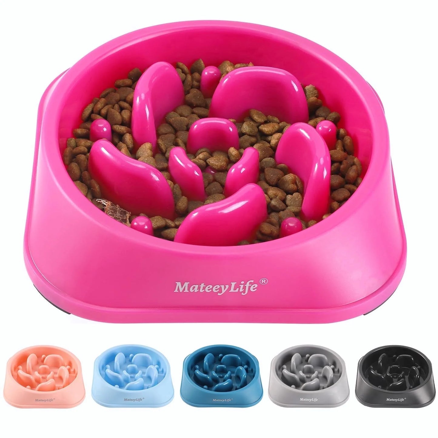 Slow Feeder Dog Bowls, Non Slip Cat Food Bowls, Bloat Stop Maze Dishes, Interactive Feeder for All Breeds 4 Cup Gray&Black
