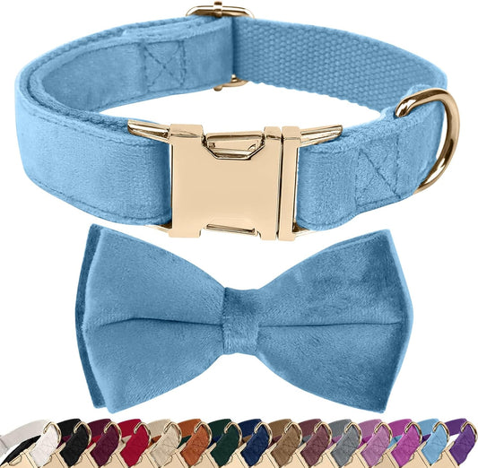 Dog Collars with Bow,Velvet Puppy Collar with Zinc Alloy Safety Buckle, Adjustable Soft Dog Bow Tie Collar, Detachable Breakaway Dog Collar with Metal D-Ring for Small Medium Large Dogs