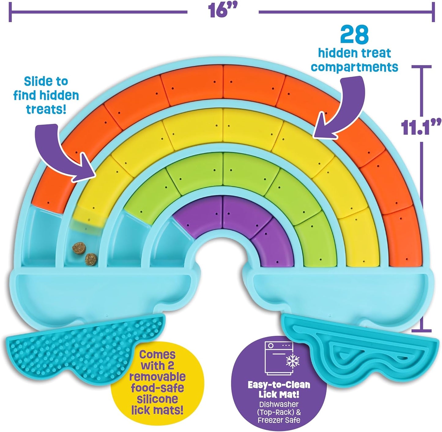 Calming Rainbow Treat Puzzle & Lick Mats - Interactive Dog Toys, Puppy Toys for Boredom, Cat Puzzle Feeder, Mental Stimulation for Dogs, Dog Treat Activity, Brain Games for Dogs and Cats